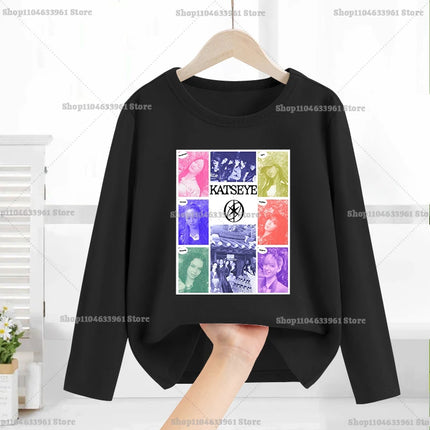 Katseye Child Long-Sleeved T-shirt Sweet Fashion Girl Shirts Spring Leisure Cotton Kid Tee Trendy Cool Clothes Top Birthday Gift