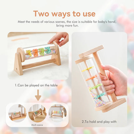 Wooden Rainmaker Toy for Babies Soothing Rain Sound Easy to Grasp Smooth Burr Free Water Based Paint Two Ways to Play Baby Gifts