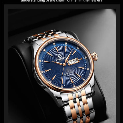 PAAZOMU Luxury Watch for Men Elegant Date Week Waterproof Luminous Men's Quartz Stainless Steel Sports Watch reloj