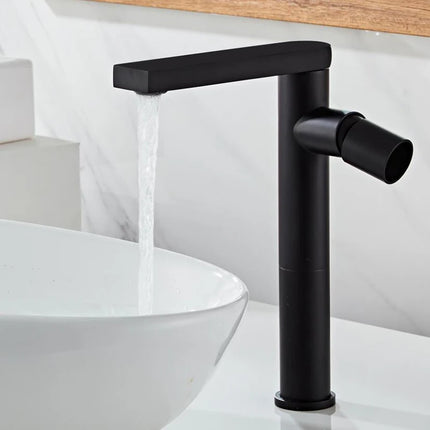 Modern Black Polished Bathroom Sink Faucet Deck Mount Single Hole Single Handle Basin Mixer Tap for Hot & Cold Water