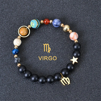 12 Zodiac Signs Constellation Bracelet Men Women Universe Galaxy Eight Planets Solar System Natural Stone Bracelet Beaded
