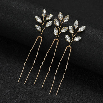 3PCS Bridal Wedding Hair Accessories Gold Color Leaf Hair Pins Clips for Women Jewelry Bride Headpiece Headwear Headdress Gifts