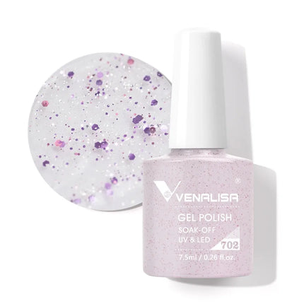 Venalisa 7.5ml Gel Nail Polish, White Cap, Glass Formula, No Wipe Top Coat, UV LED Soak-Off Glitter Color Nail Lacquer