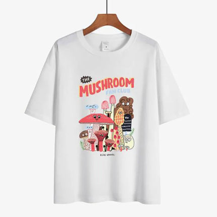 The Mushroom Cute Women's T-Shirt Harajuku Vintage 80s 90s Cotton Short Sleeve Kawaii Graphic Funny Tee Streetwear Clothes