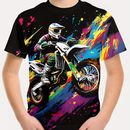 Motorcycle Rider Boys T-Shirt 3D Printed T-Shirt for Boy 2-10Y Short Sleeve Tee Top Baby Child Summer Trendy Street Children Top