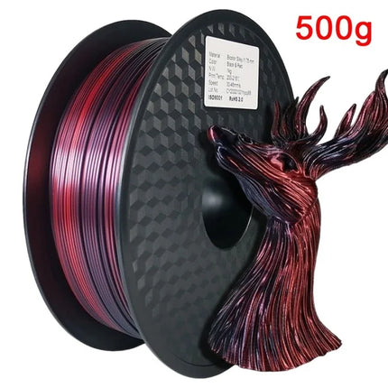 Dual Color Filament Silk PLA 1.75mm 1kg/500g/250g 3D Printer Filament High SpeedShiny PLA Multicolor Black Red Blue Bundle