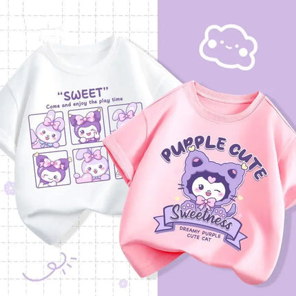 2pcs/pack Sanrio Summer Baby Girls Clothes Children Kuromi Printed Short Sleeve T-shirts Kid Cotton Cartoon Breathable Soft Top
