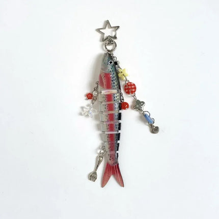New Plastic Fish Keychain Multi Jointed Simulation Fish Hook Key Chain Backpack Pendant Gifts
