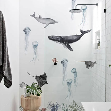 Kids Rooms Decoration Underwater World Theme Whale Dolphin Shell Sea Animals DIY Composable Decal Self Adhesive Wall Stickers