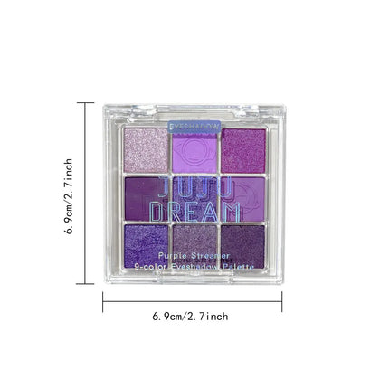 JUJU Purple Fringe 9 color eyeshadow tray - mixed berry and purple tones, matte shimmer - smoky, natural and charming