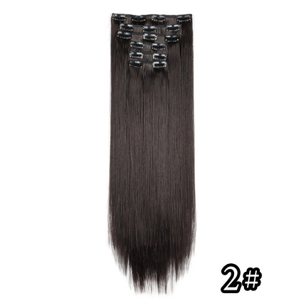 24 Inch Natural Hair Clips Synthetic Hair for Women Hair Tinsel Kit 16 Clips-on Hair in 6pcs Hair Extensions Wicks for Hair