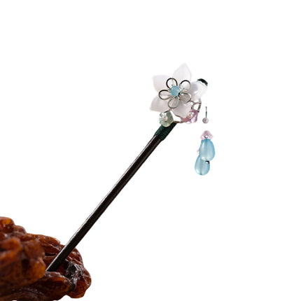 Elegant Chinese Style Wooden Hairpin Imitation Jade Flower Tassel Hair Stick Exquisite Handmade Girls Hair Accessories Hair Clip