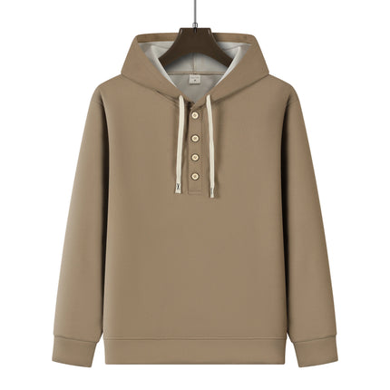 Four button hooded sweatshirt autumn winter men's new long sleeved hooded sweatshirt fashionable and casual men's sportswear,