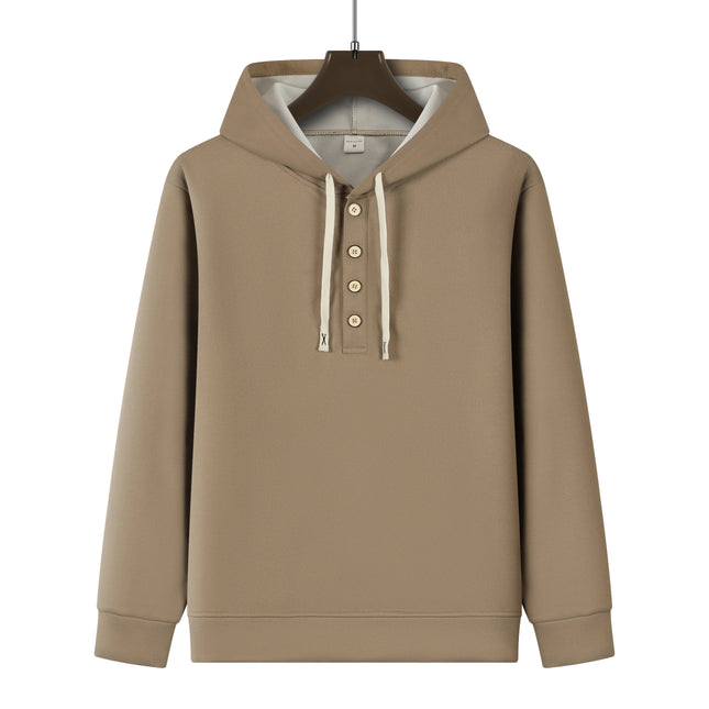 Four button hooded sweatshirt autumn winter men's new long sleeved hooded sweatshirt fashionable and casual men's sportswear,