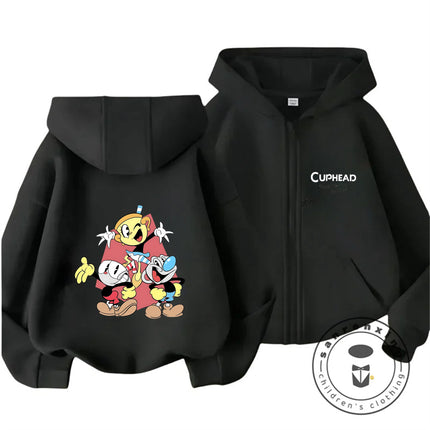 Cuphead 2026 Lovely Zipper Hoodie Boys Girls 3-14Y Autumn Winter Cute Kawaii Cartoon Street Hot Fashion Outdoor Casual Warm