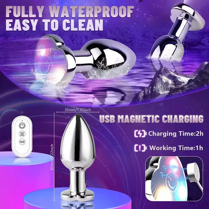 1PCS Heart-shaped Metal Vibrating Anal Plug Luminous Vibrating Anal Plug Remote Application Control Adult Couples Sex Toy