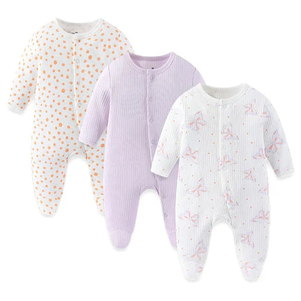 Kiddiezoom 3 Pcs/Lot Autumn Winter Long Sleeve Casual Sweet Baby Girl Romper 100%Cotton Soft Newborn Jumpsuits Clothes