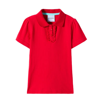 Mudkingdom Mudkingdom Big Girls Polo Shirt Casual Solid Ruffle Short Sleeve Tops for Kids Shirts Cotton Children Summer Clothing