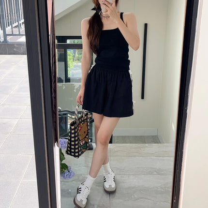 Women's Vest with Built-in Bra Pad Elastic Ribbed Square Collar Csole Tank Top ort Length  Color Versatile Summer F...