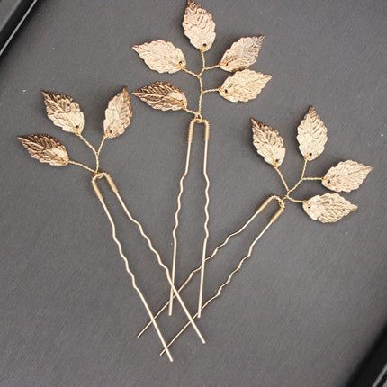 Handmade Pearl Flower Hairpin Gold Color Leaf Shaped Metal Wedding Bride Hair Clips Hair Jewelry Accessories Bride Hair wear