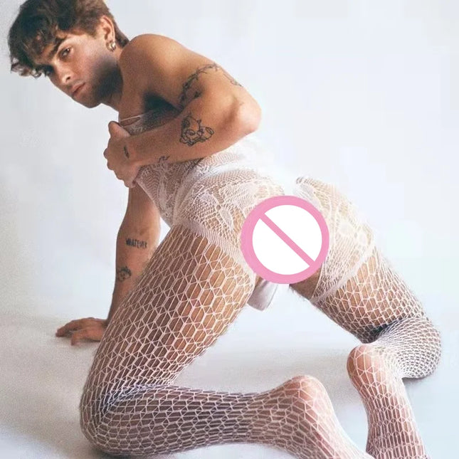 Mens Bodysuit Sexy Club Wear Underwear Hot Sexy Costumes Sex Open Crotch Fishnet Body Stocking Gay Bodystocking Gentleman