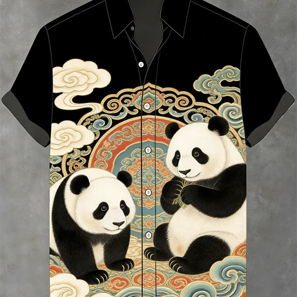 Animal pattern print, men's fashionable short sleeved shirt, loose top, outdoor street, casual and comfortable
