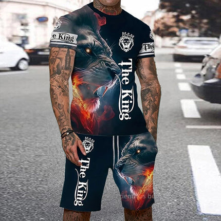 Summer Men's O Neck Short Sleeve Shorts Set 3D Tiger Printed Casual T Shirt Cool Personalized Streetwear Set Men's Sportswear