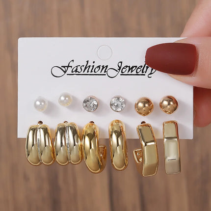 Popular Geometric Earnail Earring Set Imitation Pearl Dot Diamond Charm Electroplating CCB Earrings Women's Jewelry