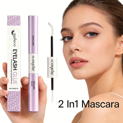 2 in 1 Mascara Waterproof Long-Lasting Makeup Eyelash Glue Smudge Proof Volumizing Curl Mascara Natural Eyelash Shaping Cosmetic