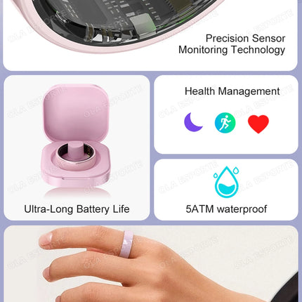 New Men Women Couple Smart Ring Health and Sleep Monitoring Multi Sport Mode Gesture Control 5ATM Waterproof With Charging Case