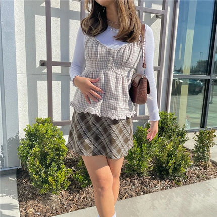 Xingqing Ruffle Top Buttons Y2K Kawaii Women Crop Tops Cute E-girl Short Sleeve T-shirt Sweet Fairy Core Clothes Summer 2024 Vest