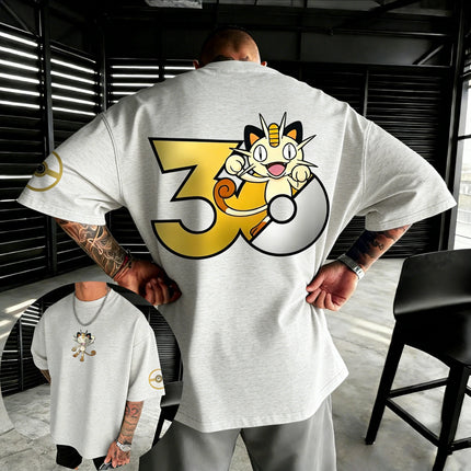 2026 Pokémon 30th Anniversary Meowth Printed T-shirt Summer New Men's and Women's Loose Casual Hip Hop Trendy Short Sleeve Top