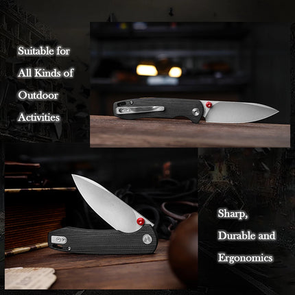 TRIVISA Folding Knife for Men, 3.74" G10 Handle, Compact Outdoor Knife for Camping Hunting Hiking, with Gift Box, Dragonfly-B