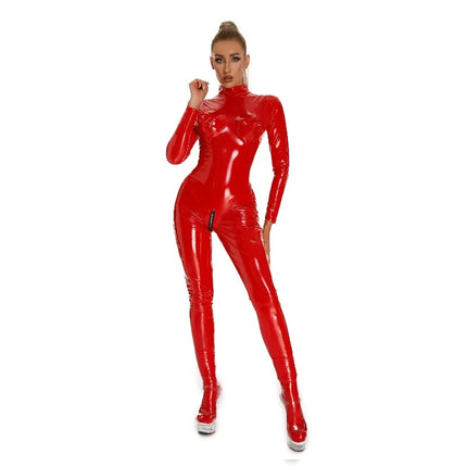 Women PVC 3D Full Bodysuit Latex Elasitc Sexy Tight Faux Leather Oil Shiny Bandage Bodycon Jumpsuit Cosplay Club Wear