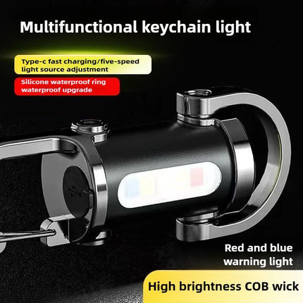 Mini Keychain Flashlight Rechargeable COB Pocket Work Light with Hook Emergency Warning Lamp for Camping Hiking Walking Outdoor