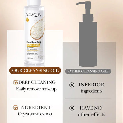 BIOAOUA Rice Raw Pulse Pure Pore Cleansing Oil Makeup Remover Gently Dissolve, Moisturize, Soothe Facial Makeup Remover