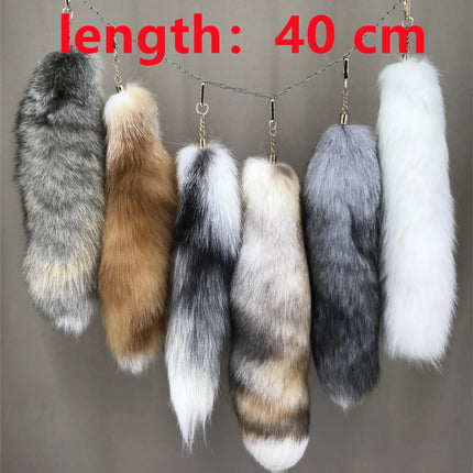 natural fox fur tail keychain furry 2024 chic y2k  beautiful accessory length 40 cm Car Keychains For Women