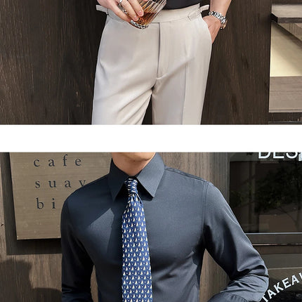 Men's White Long-Sleeve Dress Shirt - Slim Comfortable Fabric. Ideal for Formal Events & Everyday Wear. Classic & Modern Design