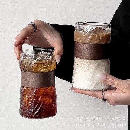 2Pcs heat-resistant glass hanging ear coffee cup transparent with cup cover ice American cup retro high value high borosilicate