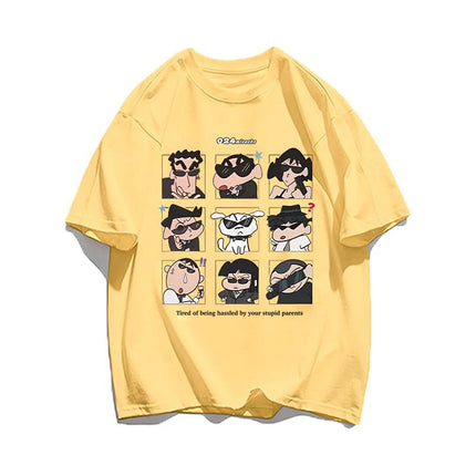 2025 Summer Women's Clothes Streetwear Crayon Shin Chan Print Cartoon T-Shirt Tops Men's Women's Clothes 100% Cotton T-Shirts