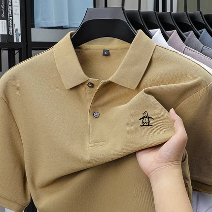 High end brand polo shirt men's short sleeved penguin embroidered top summer new 100% cotton comfortable business casual T-shirt