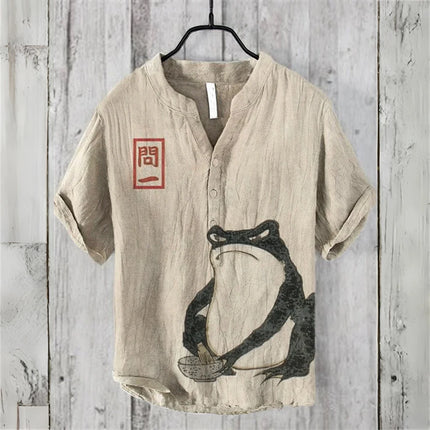 Hawaii Vacation Summer Men's Short-Sleeved POLO Shirt Imitation Print POLO Shirt Fashion Chinese Calligraphy Retro Top