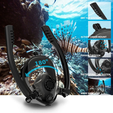 DEDEPU Full Face Snorkel Mask Double Breathing Tube 180° Wide-Eye Panoramic Vision Advanced Anti-Fog Swim Leak-Proof Adventures