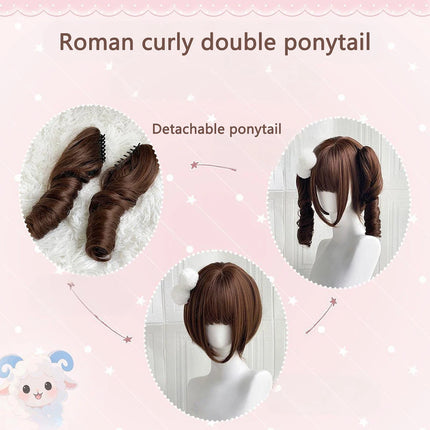 High-Quality Roman Curly Synthetic Hair Detachable Ponytail Suitable For Women Daily Anime Role-Playing Lolita Wig Protein Silk