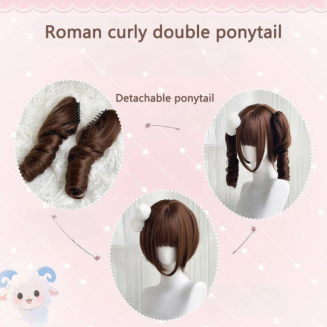 High-Quality Roman Curly Synthetic Hair Detachable Ponytail Suitable For Women Daily Anime Role-Playing Lolita Wig Protein Silk