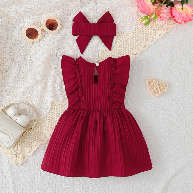 Baby girl's Sleeveless Solid Color Ruffled Dress + Headband, 0-24 Months, New Year Dress