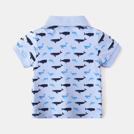 Boys Polo Shirts Summer Kids Cartoon Whale Dolphin Print Short Sleeve Lapel T-shirt Tops Children Casual Clothing For 2-7 Years