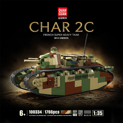 Military World War CHAR 2C Heavy Tank MOC Building Blocks Armored Vehicle Sets With Soldier FiguresToys Brick Holiday Gifts
