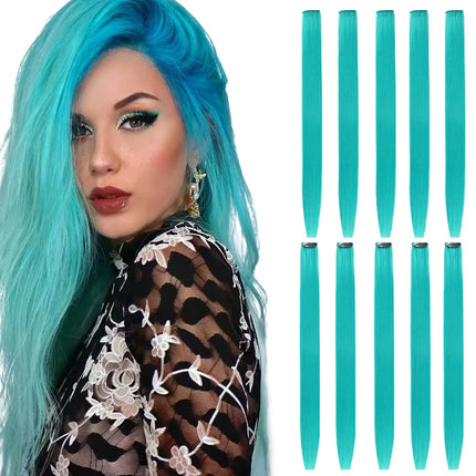 10 Packs Synthetic Straight Hair Colored Clip In One Piece Hair Extensions 22inch Rainbow Color Synthetic Clip In Hair Extension