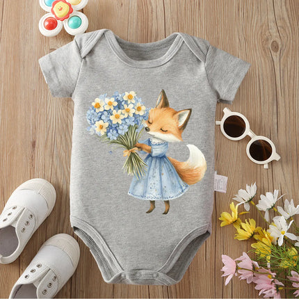 Retro Hello Spring Little Animals Pure Cotton Bodysuit Onesie Comfortable Cloths for Baby Jumpsuit for 0 To 12 Months Newborn